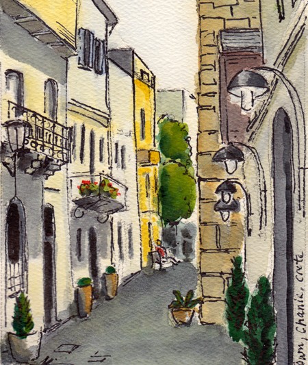 Old Town, Chania, Crete (Watercolor & Ink, © Michael Liebhaber, 2014)